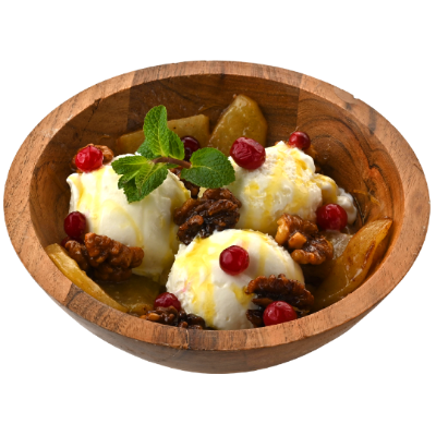 Мороженое с грушей и грецким орехом в карамели