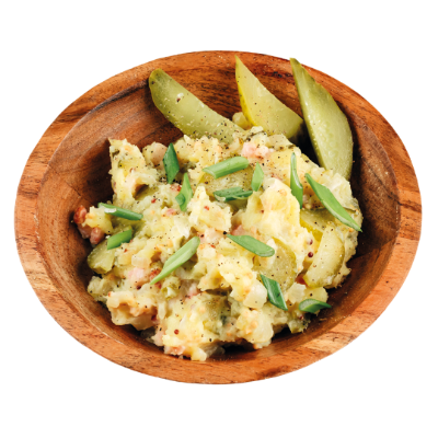 Cалат из мятого картофеля  с копченой грудинкой 