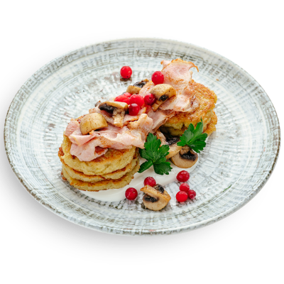 Драники с беконом и шампиньонами