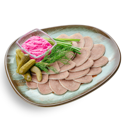 Язык с хреном и корнишонами