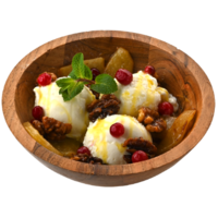 Мороженое с грушей и грецким орехом в карамели