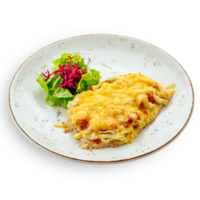 Запеченная куриная грудка с креветками и томатами